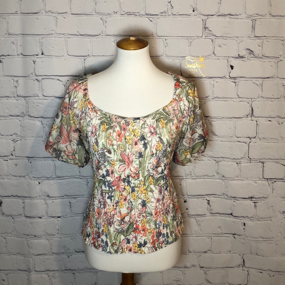 Anthropologie Smocked Floral Top